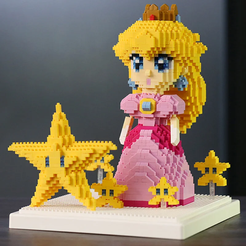 Weagle 2508, видеоигры, Супер Марио, персик, принцесса, звезда, розовая девочка, 3D модель, 1484 шт., алмазные мини-строительные блоки, игрушка без коробки