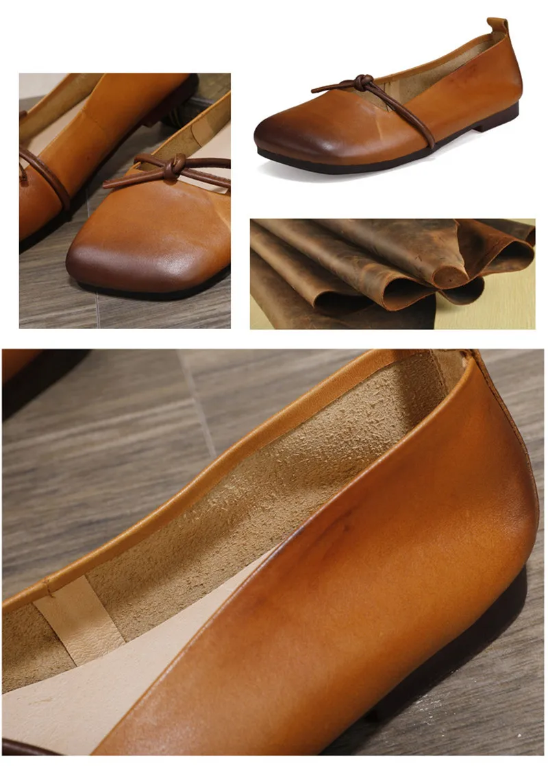 Spring Summer 2020 New Women Flats Square Toe Soft Bottom Women's Loafer Genuine Leather Retro Slip On Single Flat Mother Shoes (11)