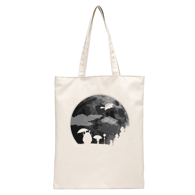 Spirited Away Faceless  Print Reusable Shopping Bag Women Canvas Tote Bags Printing Eco Bag Cartoon Shopper Shoulder Bags