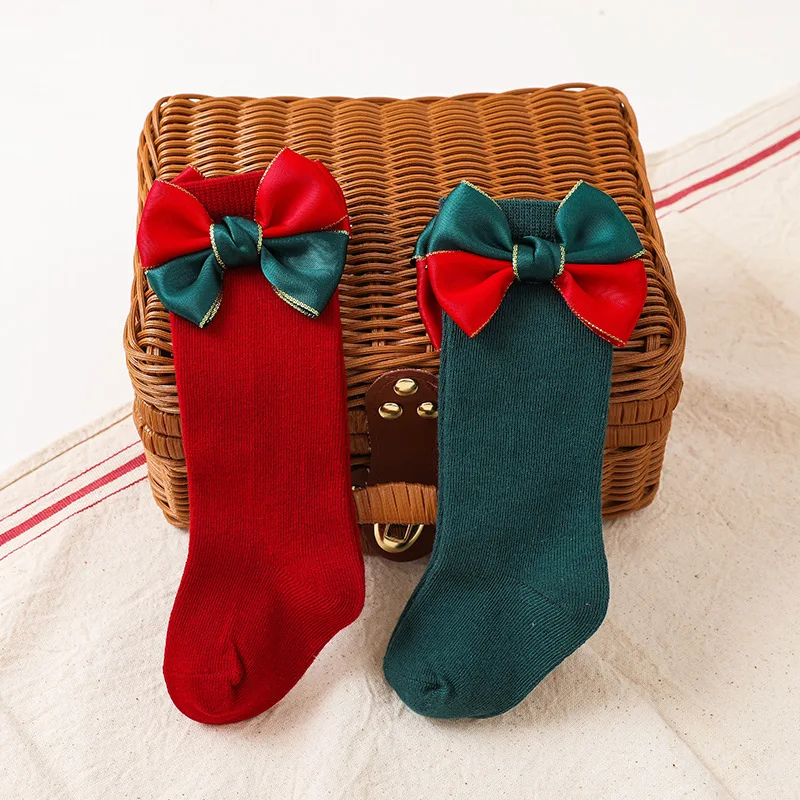 Baby Girls Christmas Socks Toddler Big Bow Red Knee High Long Socks Soft Cotton for 0-5 Years Kids Sock Newborn Gift cotton socks children socks cotton knee socks