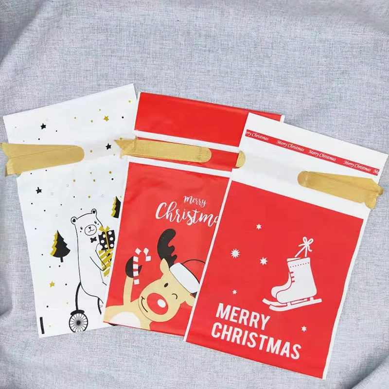 10pcs Merry Christmas Gift Bags Santa Claus Xmas Tree Packing Bags Happy New Year Christmas Candy Bags