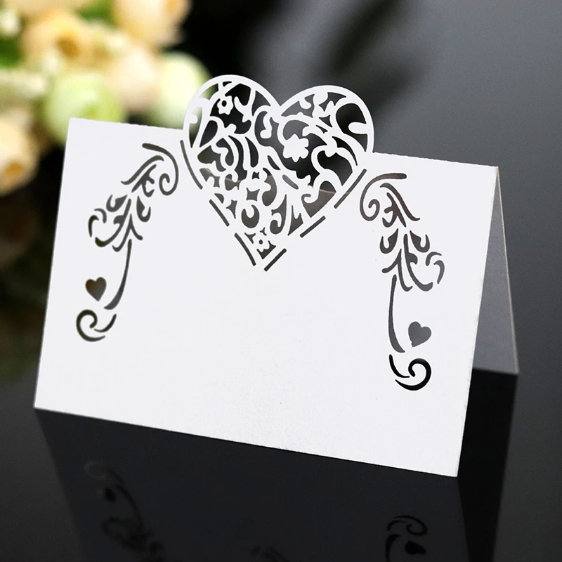 

100 Pcs/Set Party Seat Card Table Cards Heart Shape Hollow 12*9cm Place Cards Wedding Event Number Name Card Invitations