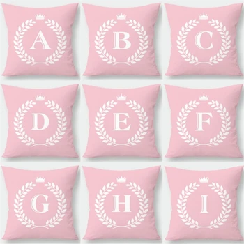 

Pink Crown English Alphabet Cushion Covers Polyester Decorative Sofa Couch Chair Pillowcase Home Decor Pink Throw Pillows Cover