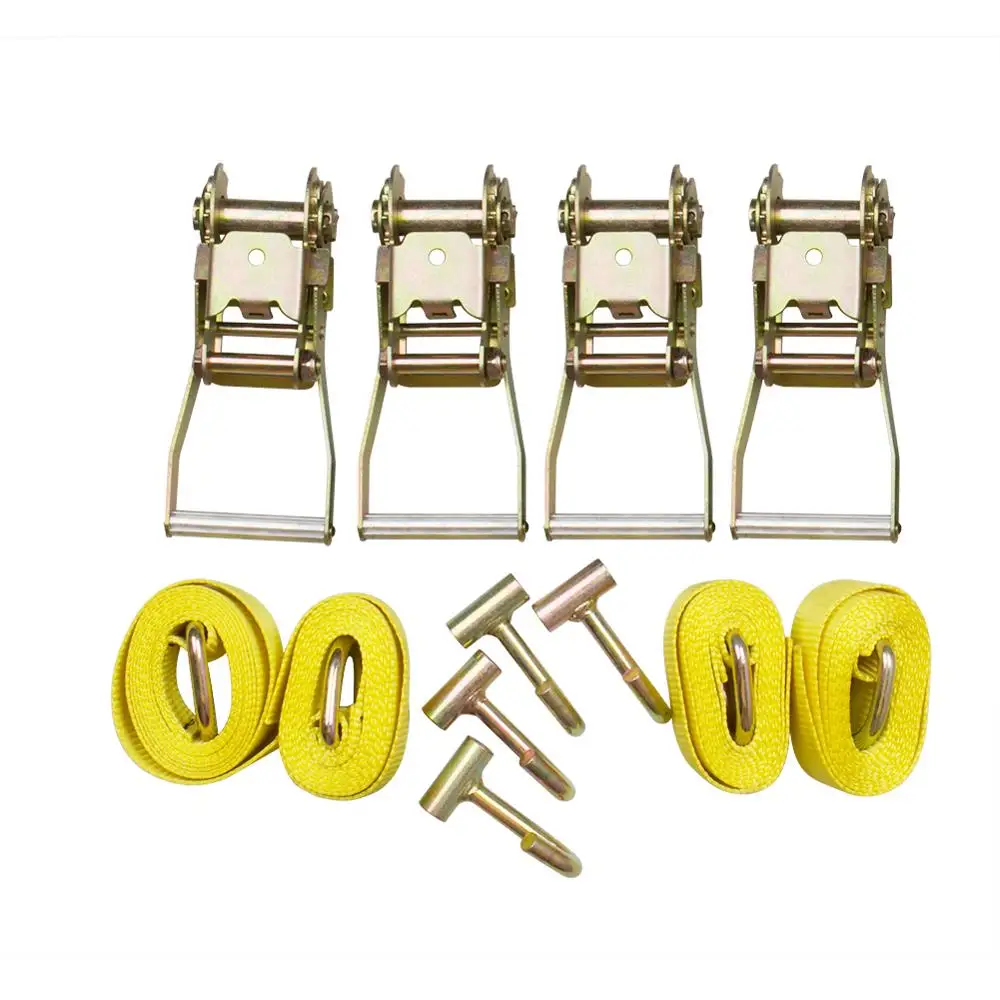 

12pc YLW. 8' Lasso Strap 2" Ratchet J Finger Hook Tow Truck Tire Wheel Tie Down