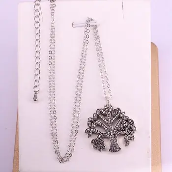 

6PCS, Antique Silver Color Pave Clear CZ Crystal Tree Pendants Necklaces Metal Chain elegant Fashion Jewelry Vintage Gift