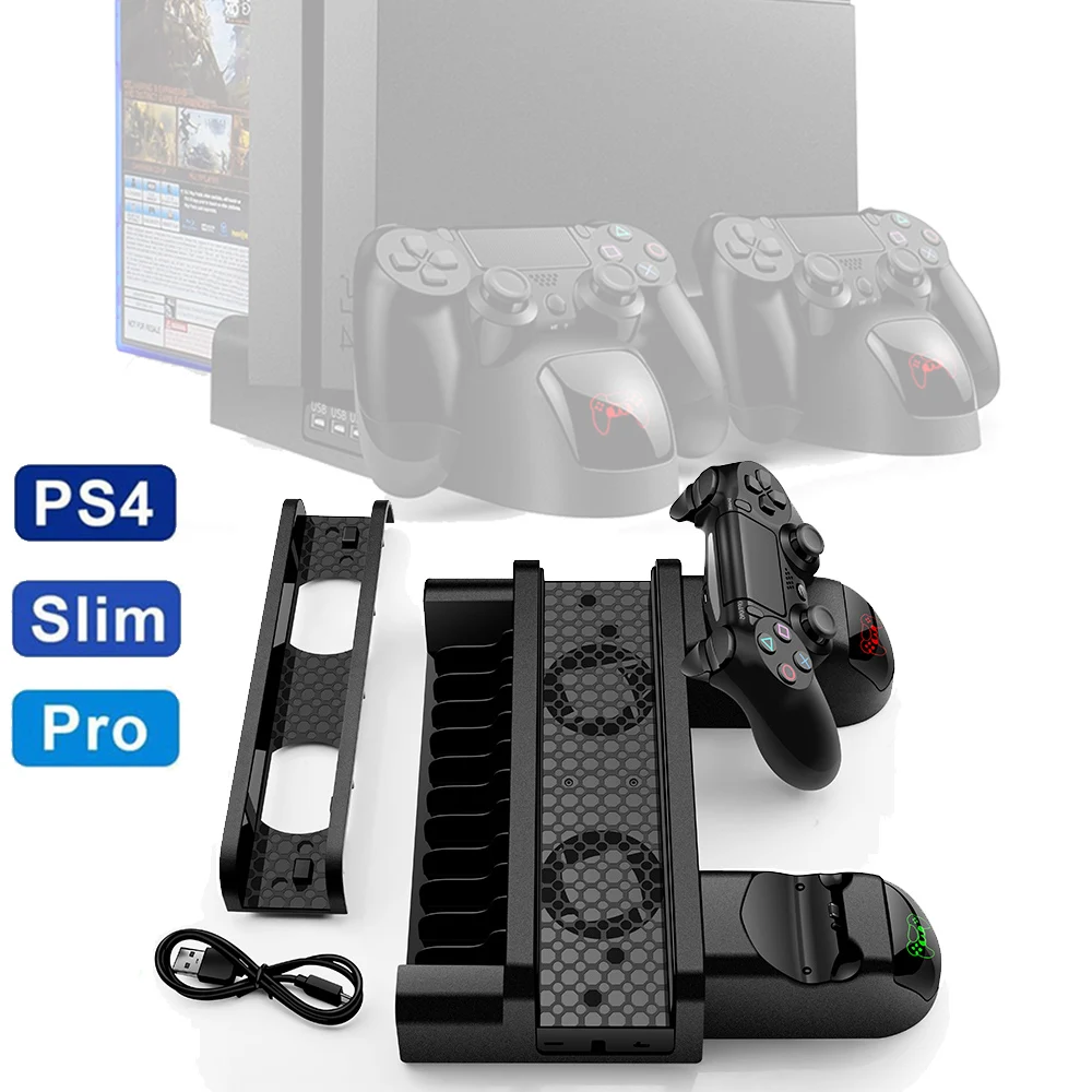 Ps4/ Ps4 Pro/ Ps4 Slim Console Supporto Verticale 2 Controller Dock Di Ricarica 2 Ventola Di Raffreddamento 10 Giochi Di Archiviazione Per Sony Playst
