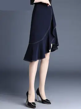 

New Arrival High Quality Women Spring Autumn Wrap Hip Short Irregular Ruffle Edge Knee-length Fishtail Skirt Plus Size S-3XL 4XL