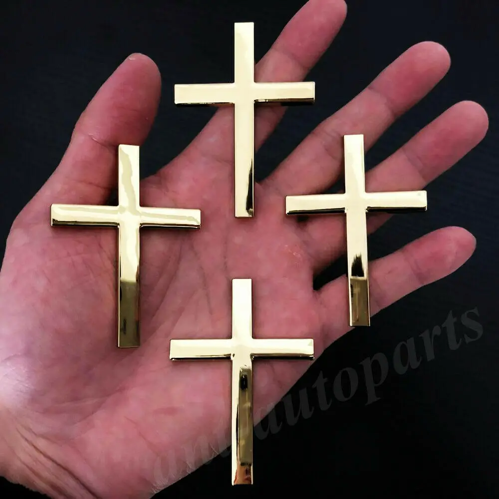 

4x Golden Metal Cross Crucifix Car Trunk Side Fender Emblem Badge Decal Sticker