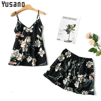 

Women's Pajamas Sets Two Suits Sleepwear Spring and Summer Sexy V-Neck Sleepwear Satin Silk Sleeveless Lace Nightwear Housewear