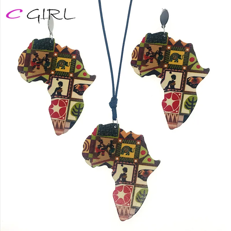 C девушка Африка Ювелирные наборы для женщин деревянные ожерелье и серьги 2