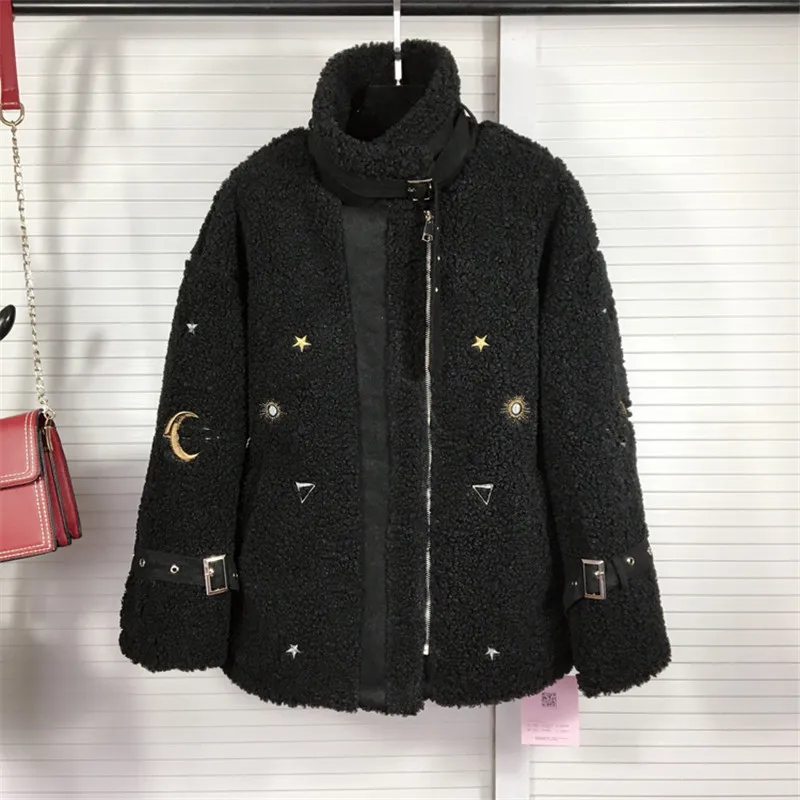 black coat Зимнее женское мультяшное пальто из искусственной овчины, женское черное пальто, шерстяная куртка в уличном стиле для женщин, Толстая теплая меховая одежда - Цвет: black coat