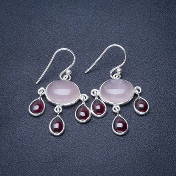 

Natural Rose Quartz and Amethyst Handmade Unique 925 Sterling Silver Earrings 1.5" B2119