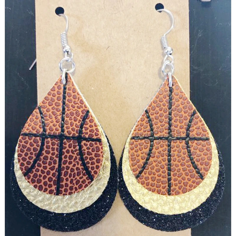 3D baseketball кожаные серьги Spirit Cricut 3 слоя пользовательского цвета Искусственные из