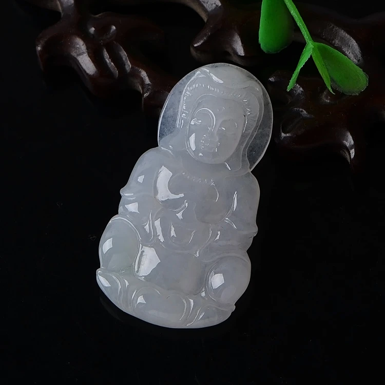 

New natural old pit ice species jade Guanyin pendant Myanmar natural A goods Jade Goddess of Mercy pendant to send certificate