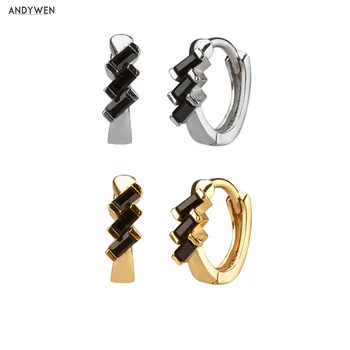 

ANDYWEN 925 Sterling Silver 8mm Black Zircon Hoops Middle Huggies Loops Pendiente Piercing Women Luxury Jewelry For 2020 Fashion