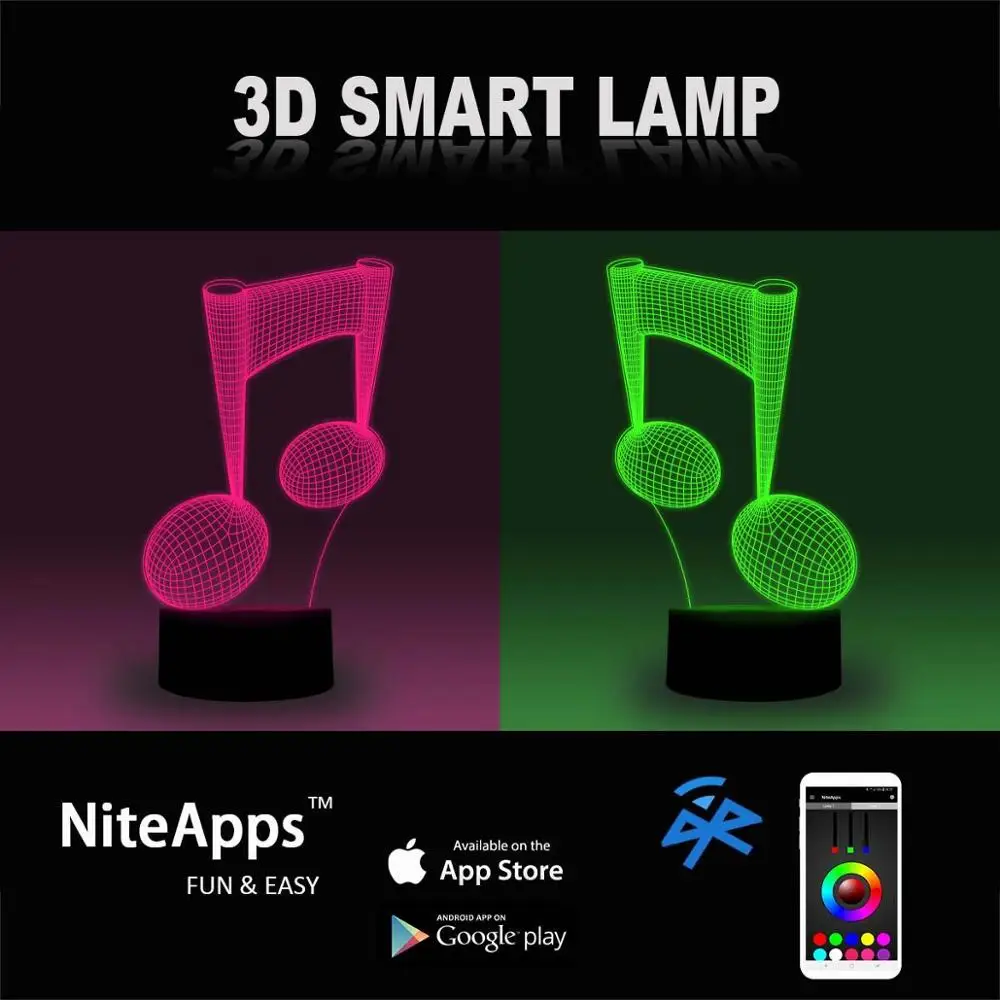NiteApps 3D Музыка Примечание ночник настольная лампа Иллюзия украшение лампа подарок на день рождения приложение/сенсорное управление