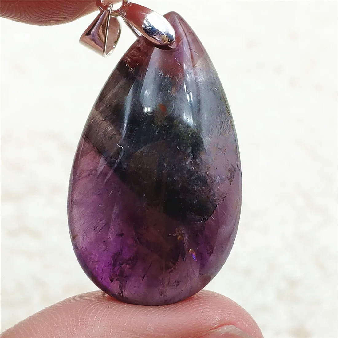 Genuine Natural Cacoxenite Auralite 23 Purple Red Pendant Water Drop Rutilated Bead Women Men AAAAAA