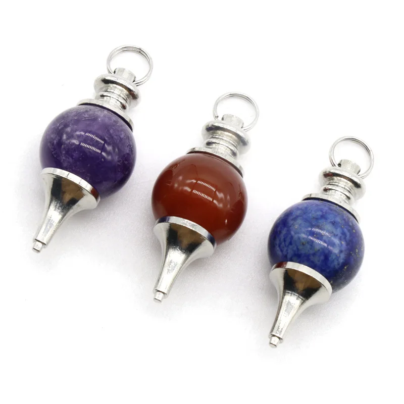 1pc Natural Stone Crystal Red Agate Lapis Lazuli  Amethyst Circular Cone Charm Fortune-telling Pendulum Dowsing Divination