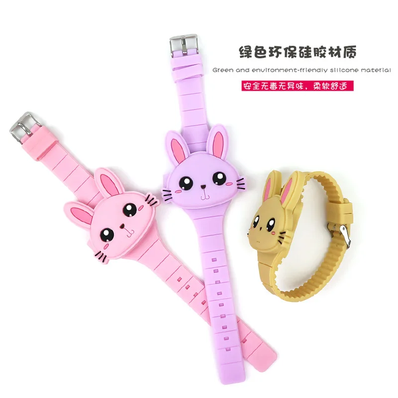 

Epoxy Silica Gel LED Cartoon Watch Toy Watch for Children 2019 New Style Rabbit Flip Children Electronic Watch