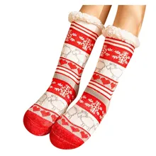 Women Christmas Socks Funny Socks Print Cartoon Elk Thick Velvet Warm Anti-slip Floor Socks новогодние носки носки теплые#E