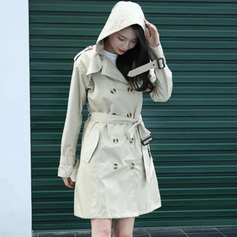 Непромокаемый плащ женские с поясом водонепроницаемые ветрозащитные дождевики