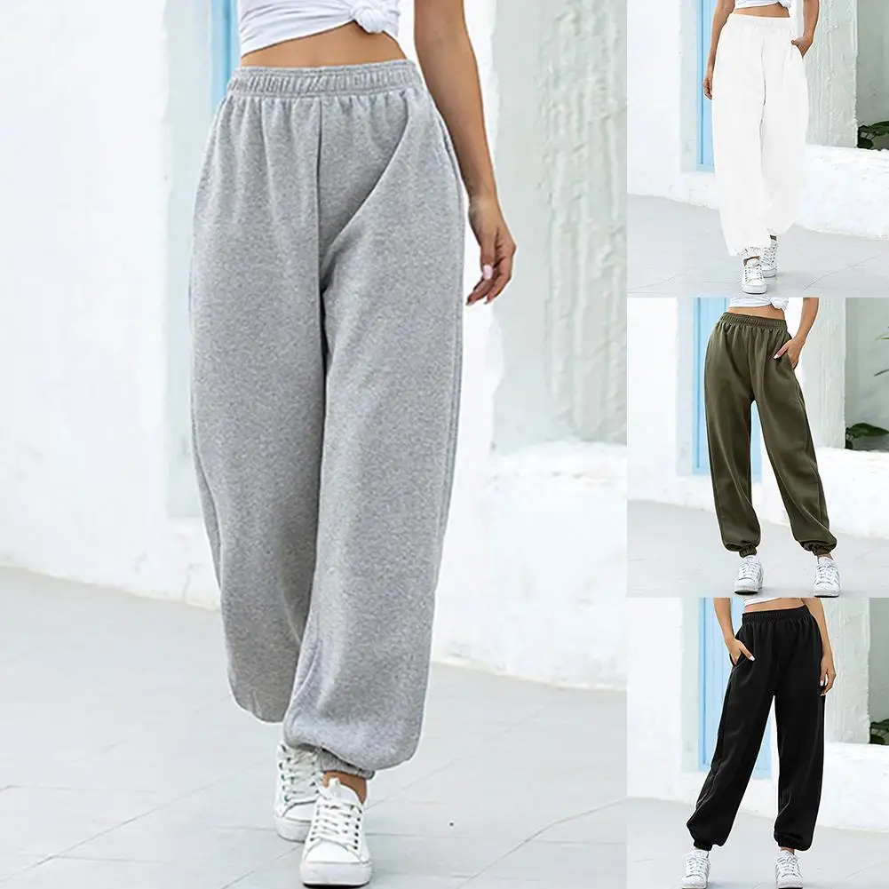 Women Pockets High Waist Ankle Tied Thick Long Sweatpants Sports