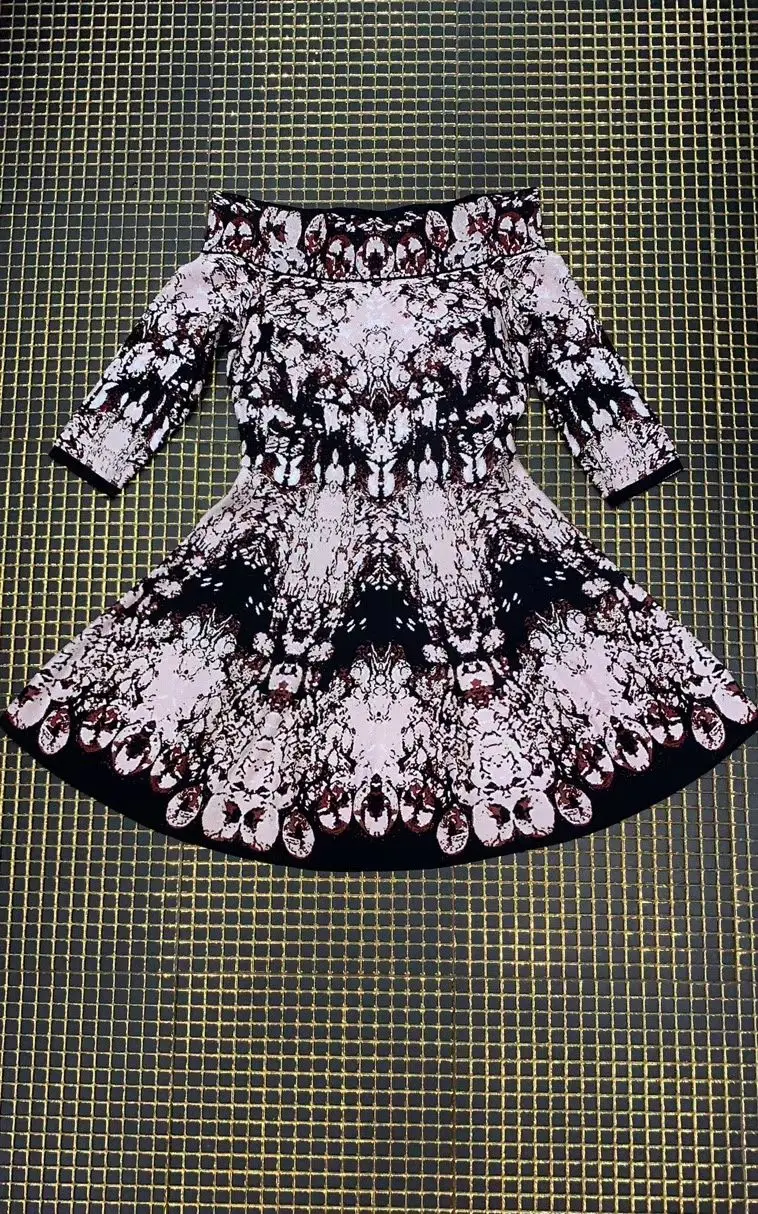 New Women jacquard Elegant dress Slash neck long sleeve Vestido Celebrity Evening Party Bodycon Bandage Dresses
