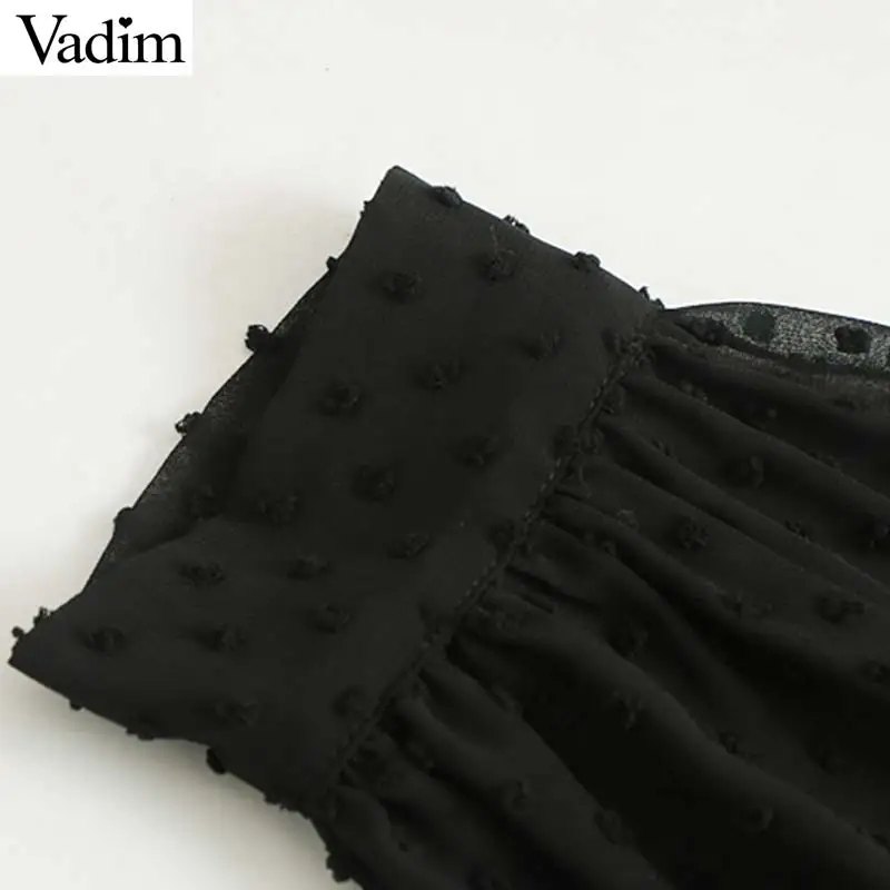 Vadim, милый, Женский Черный Шифоновый мини-платье, эластичный пояс, галстук-бабочка, пояс, длинный рукав, женские повседневные Элегантные платья, vestidos KB171