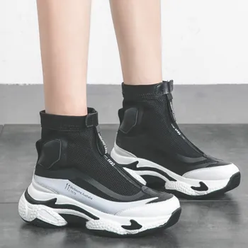 

Autumn Winter Women's High Top shoes Nubuck ankle for women Casual Sneakers Round Toe zipper Student Flat Zapatillas Mujer S7-04