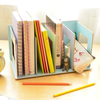 

4 Grids Bookshelf Creative DIY Wooden Desktop Books Sundries Storage Holders Home Office Stationery Cabinet Decoration Racks