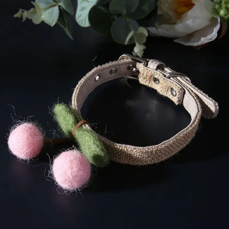 Cat Collar Cherry Designed Adjustable Buckle Bow Tie Hand Knitted Cute Kitten Cat Neck Ring Stylish Cat Photo Prop Cat Collar Cherry Designed Adjustable Buckle Bow Tie Hand Knitted Cute Kitten Cat Neck Ring Stylish Cat Photo Prop