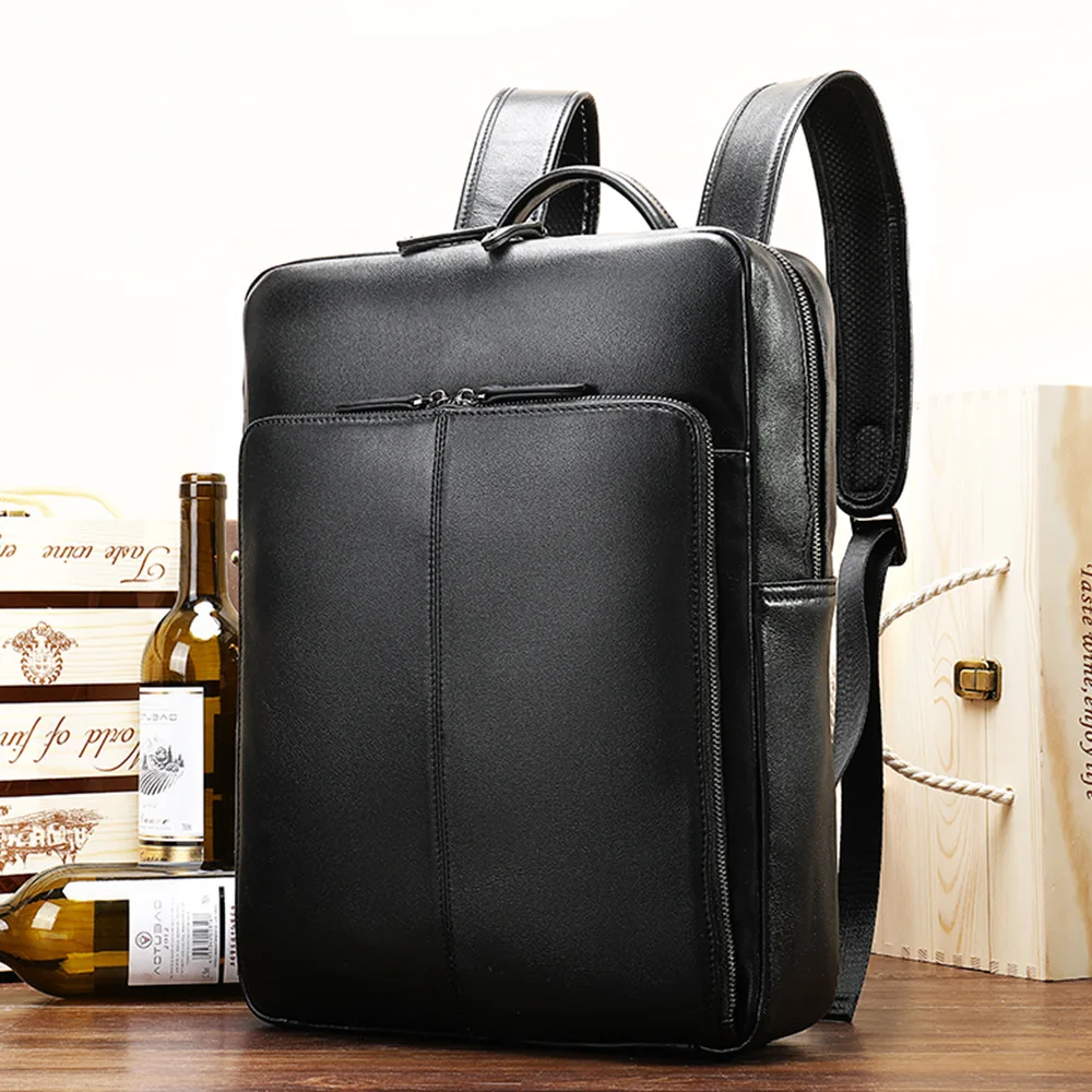 

New men's shoulder bag first layer cowhide large capacity backpack casual business solid color backpack bookbag backpack