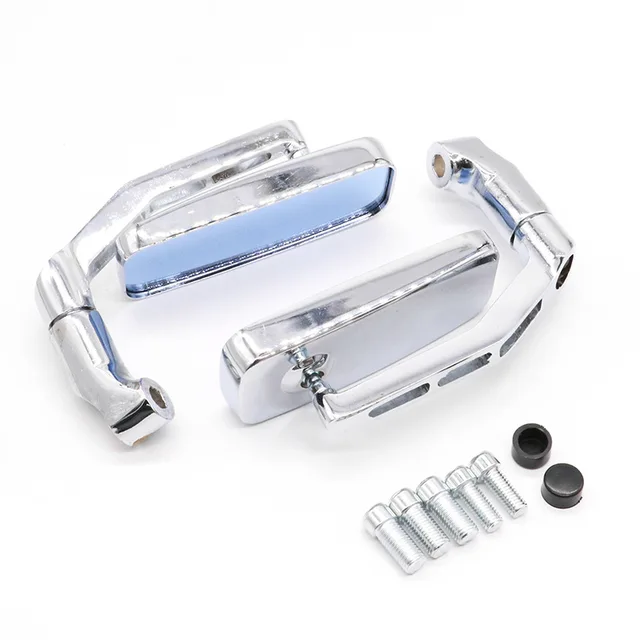Universal 8mm 10mm Motorcycle Handle Bar End Rear Side View Mirrors Aluminum Rectangle Blind Spot Blue Rearview Side Mirror Silver