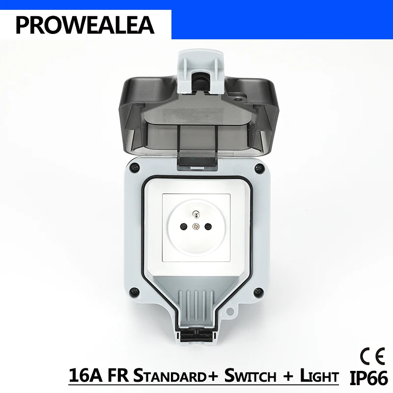 

Weatherproof Socket IP66 Waterproof Socket Outdoor Wall Power Socket FR 3 Hole Switch Light Standard Electrical Outlet Grounded