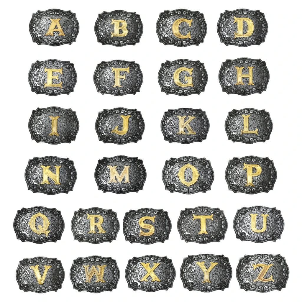 Fashion Vintage Golden Letter & Floral Initial Letters A-Z Mens Hip Hop Cowboy Waist Belt Buckle Indian Metal Customized Buckle