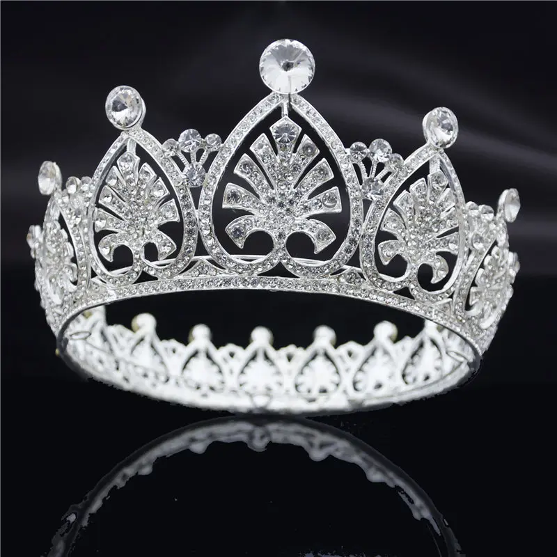 Винтажная свадебная корона в стиле барокко, стразы, золотые диадемы и короны, круглая диадема, свадебные украшения для волос, свадебная корона, аксессуары для волос - Окраска металла: Silver