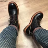 Big first layer leather British high retro round head tooling motorcycle red boots men's leather boots leather fashion shoes ► Photo 2/6