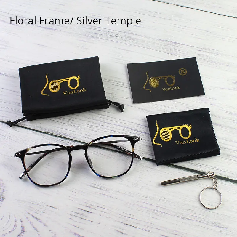 Floral Silver Temple Прозрачные оправы для очков для мужчин и женщин, прозрачные линзы, ретро очки, корейская мода, оптические очки TR90, Кристальные, красные, серые, винтажные - Цвет оправы: Floral Silver Temple