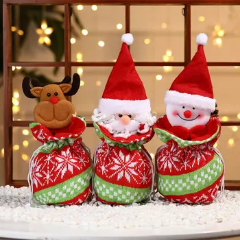 激安 新年クリスマス装飾2021ニットクリスマスギフト包装子供キャンディートートバッグクリスマス装飾巾着ギフト