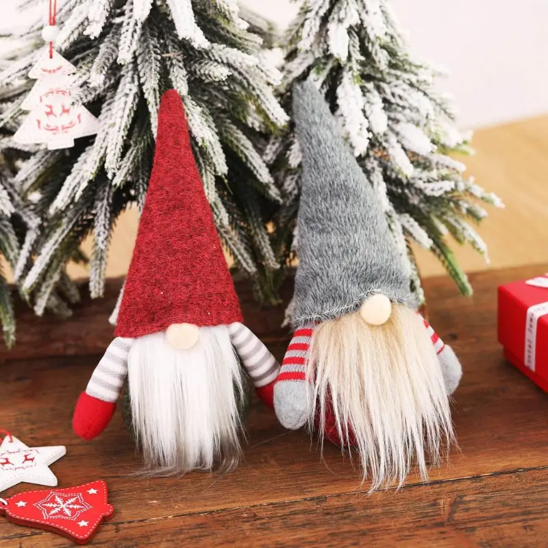 4pcs set Christmas Handmade Swedish Gnome Santa Plush Doll Ornaments Hanging Xmas Tree Toy Holiday Party Decor Kids Gift Q84D