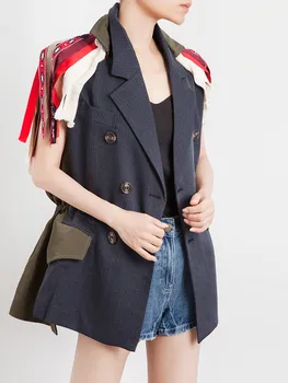 

2020 Spring and Summer Casual Wome Coat Tassels Suit Placket Joint Drawstring Waist Hugging Coat