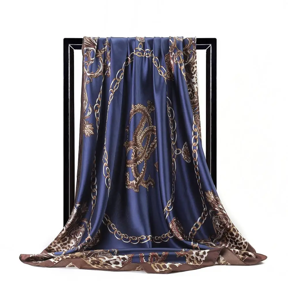 Шелковый шарф для женщин Европейский Леопардовый принт квадратный платок шарфы обертывания роскошный бренд Женские платки атласные платки хиджаб шарфы 90*90 см - Цвет: 8