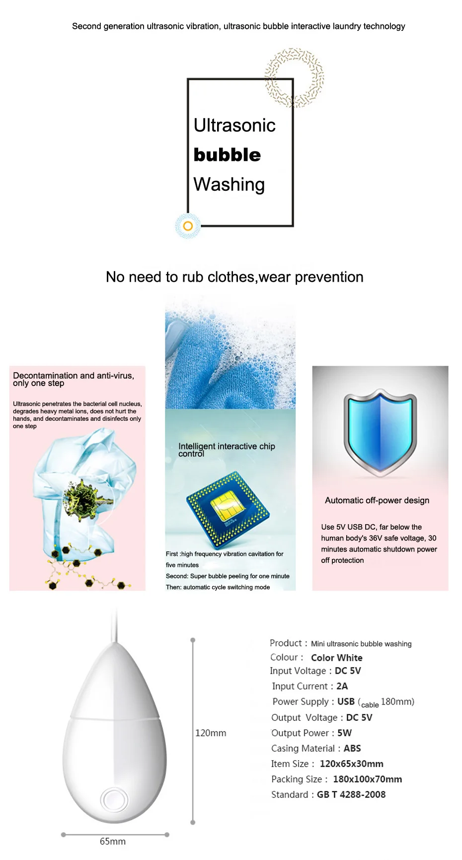 Mini Ultrasonic Vibration Washing Machine Ultrasound Laundry Cleaning for Stains on Clothes Jewelry  eyeglasses vegetables