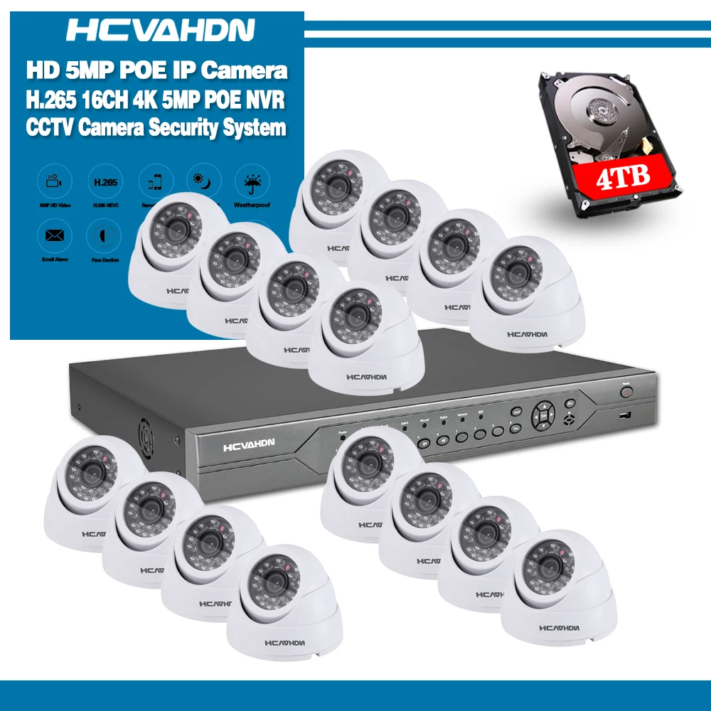 

16ch 5MP IP CCTV Camera System PoE H.265 CCTV Camera System 48V 5mp Surveillance Kit PoE AC100-240V NVR Surveillance Kit Full HD
