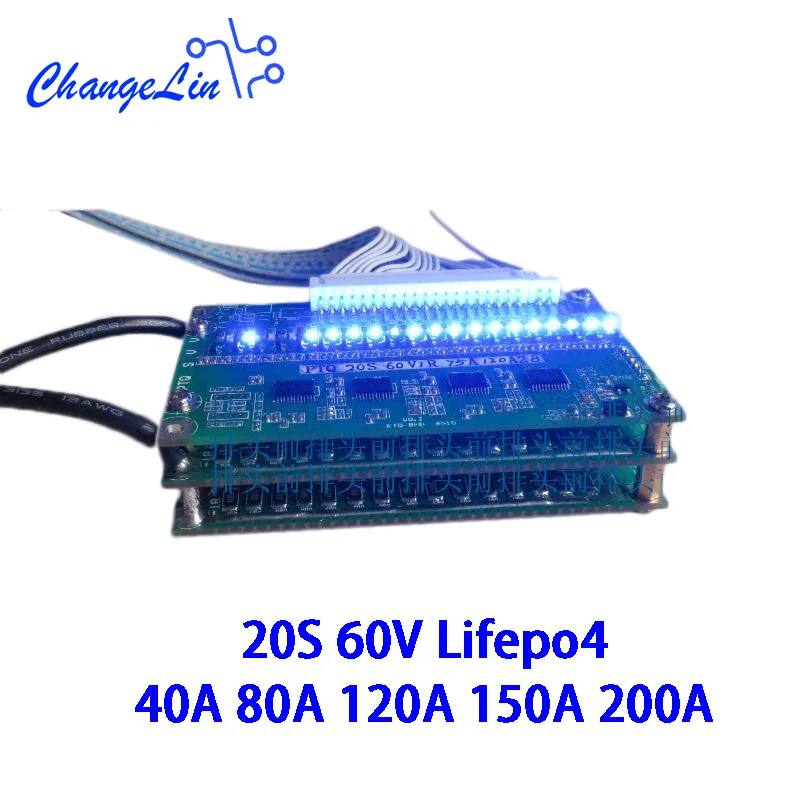 

20S 60V Lifepo4 Battery Protection Board Iron Phosphate 3.2V Lithium 40A 80A 120A 150A 200A BMS PCB Cell Pack ebike with Balance