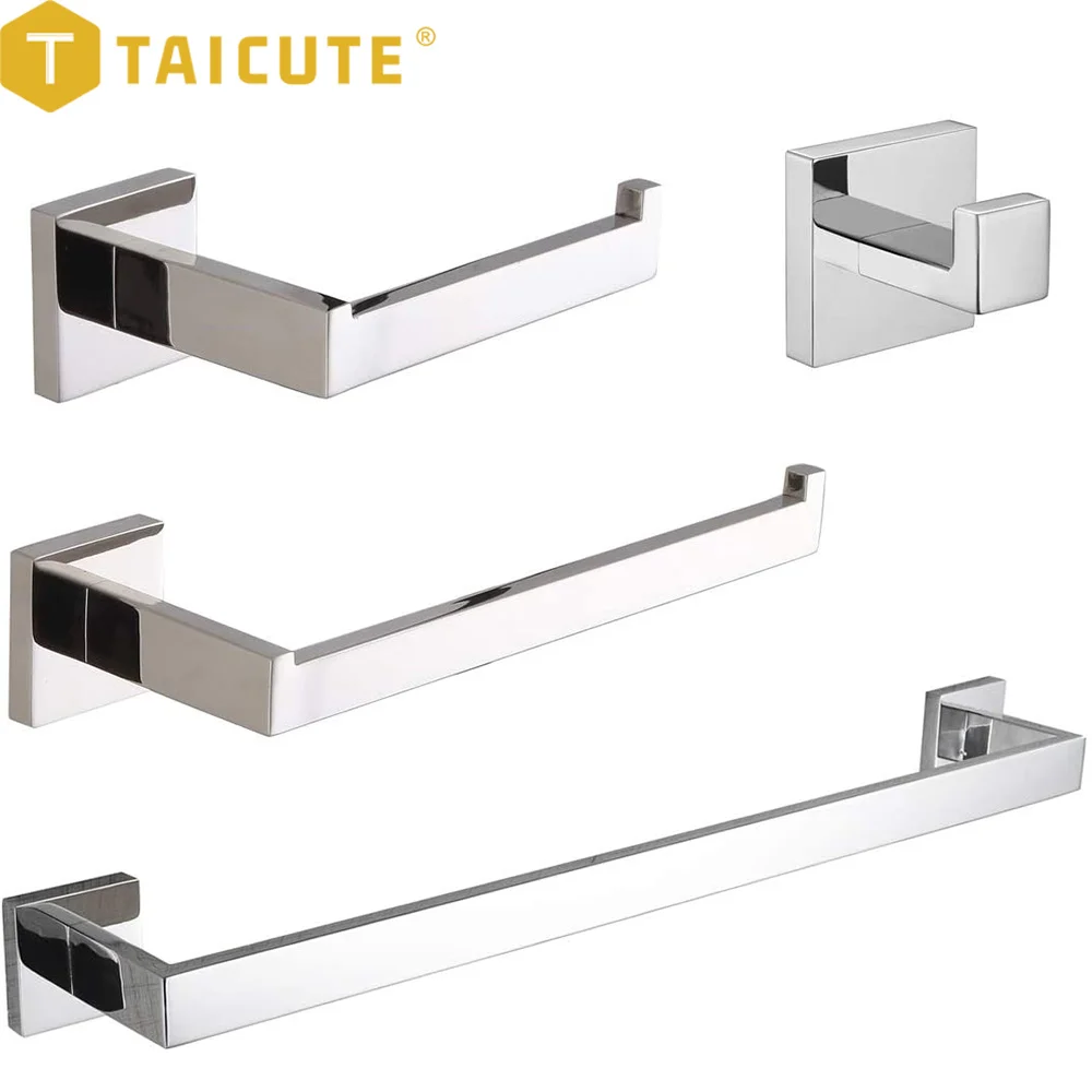 TAICUT Chrome Bathroom Accessories Sets Towel Holder Bar Rack Hooks Wall Mount Toilet Paper Roll Holder Coat Hanger Hardware bathroom hardware set,bathroom hardware accessories