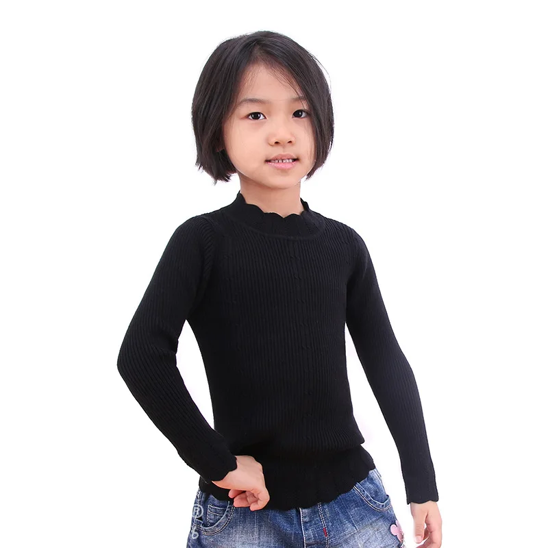 

[Girls Spring Autumn Winter Base Shirt] Five-Color Selectable Solid Color Sweater Single Layer Pure Cotton Versatile Sweater Fas