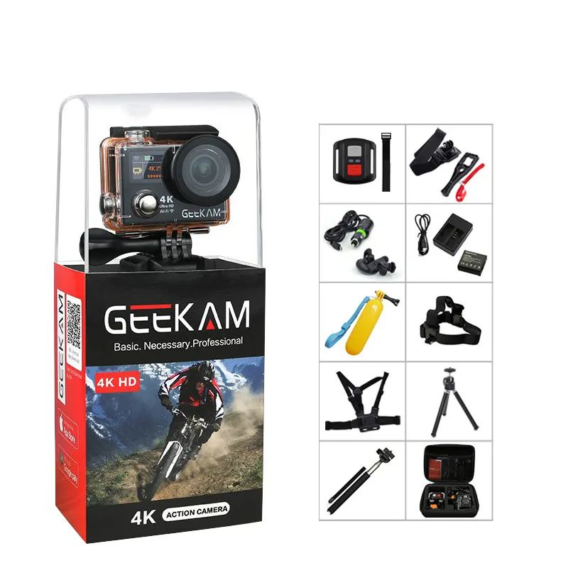 Sports Camera 4K Wifi Ultra HD 170D 30M Waterproof Mini Cam Double Screen Swim Action From GEEKAM H3 H3R | Электроника