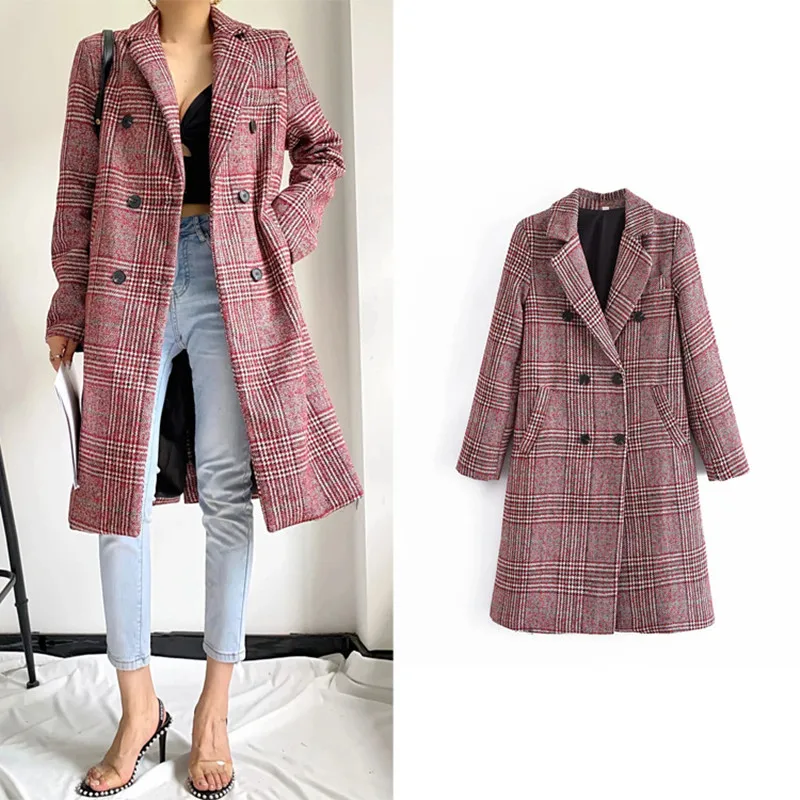 セール時期 ウールコートブランデー女性ジャケットチェックシャツ特大カジュアルな女性のコート秋冬服生き抜くジャケットルースラペルコート新 ウィンターセール Signature Johaness Com