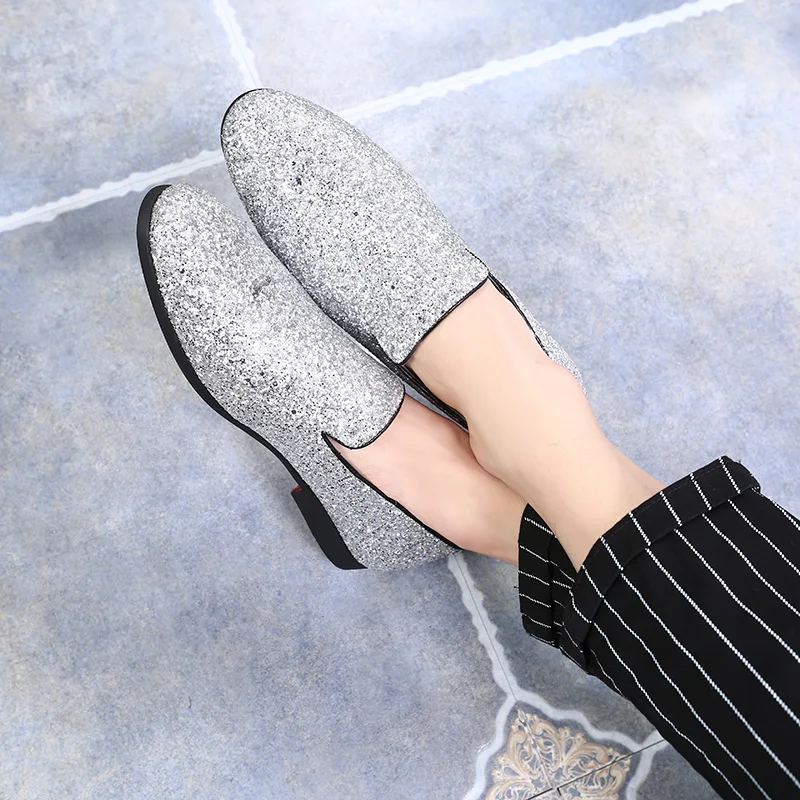 

37-48 Sequin Mens Loafers Black Formal Shoe for Men Wedding Dress Shoes Fashion Mens Italian Shoes Coiffeur Party Gold Shoes Men